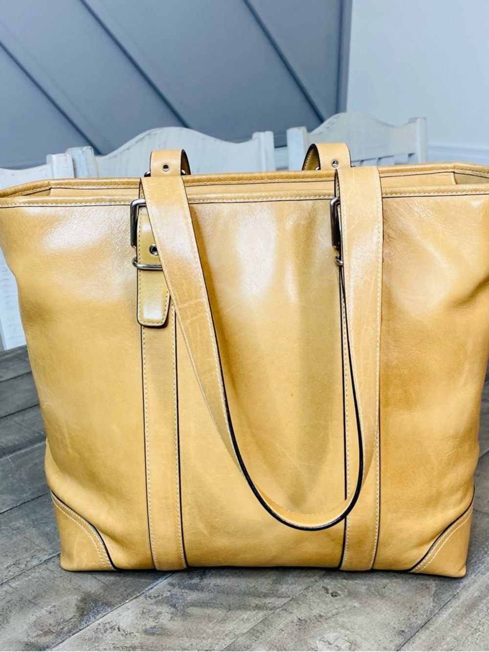 Vintage Coach Hamptons Large Carryall Tote Bag Leather Camel 6491 - Picture 7 of 15